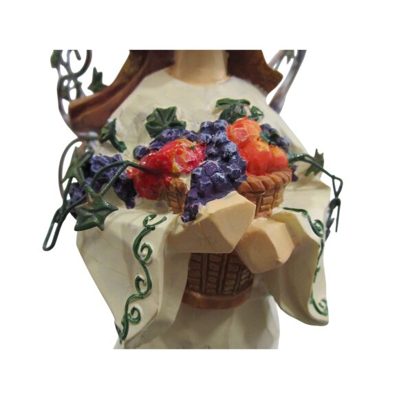 Autumn Angel Carved Wood Look Resin Metal Wings Fall Basket Cornucopia GUC - Picture 15 of 16